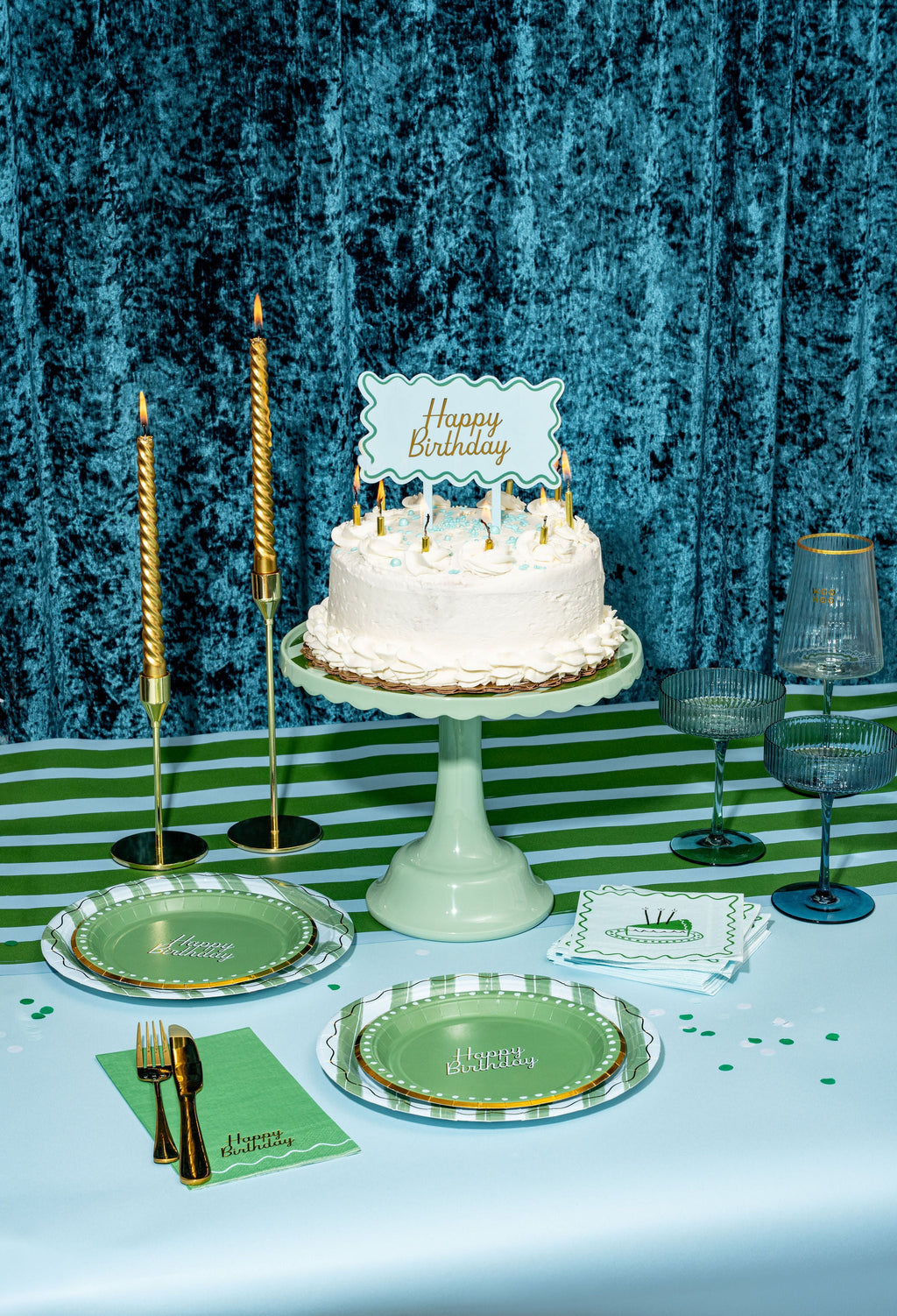Blue & Green Stripe Dinner Plates