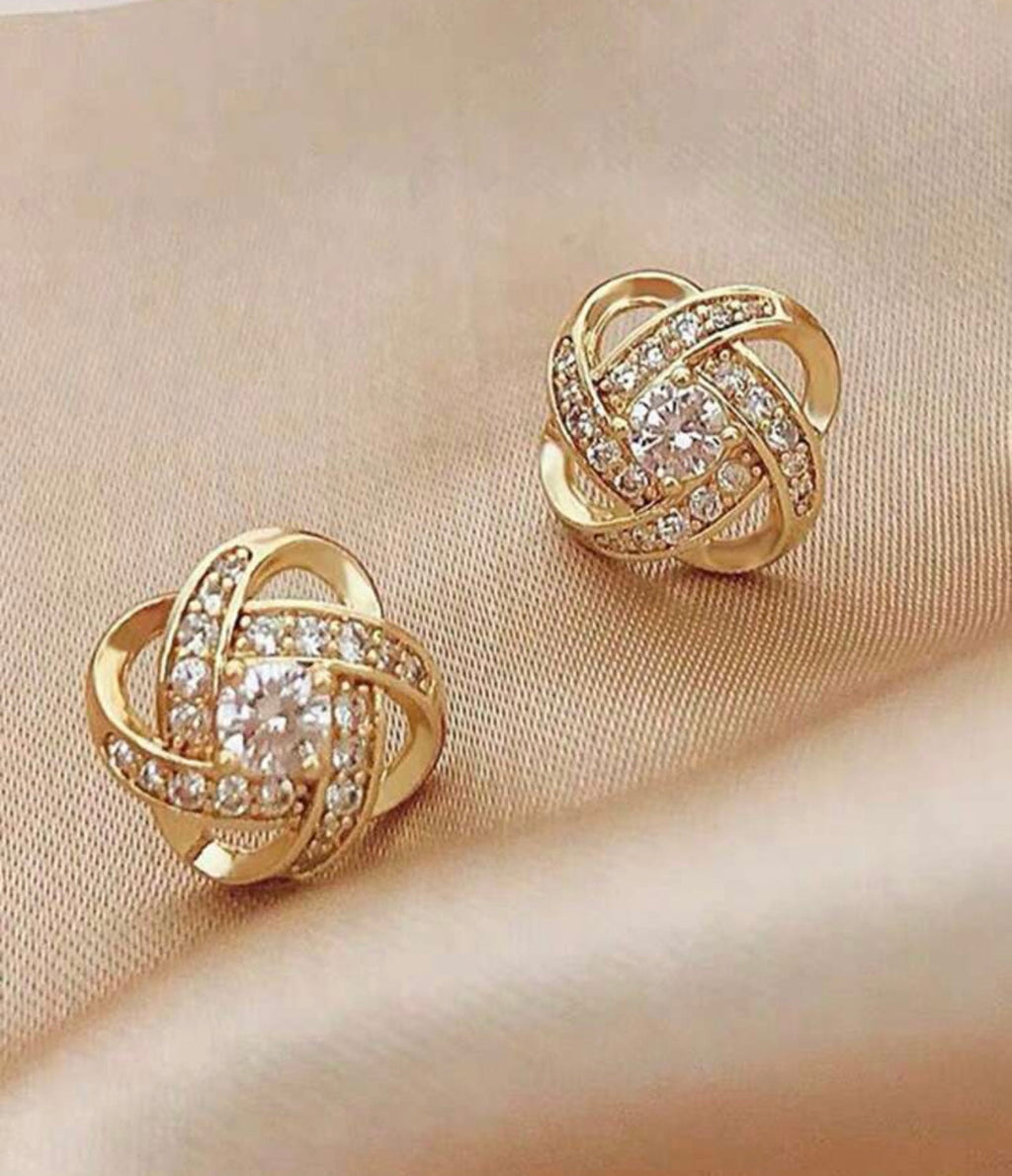 Beautiful Dainty Gold or Silver and Crystal Twist Stud Earrings