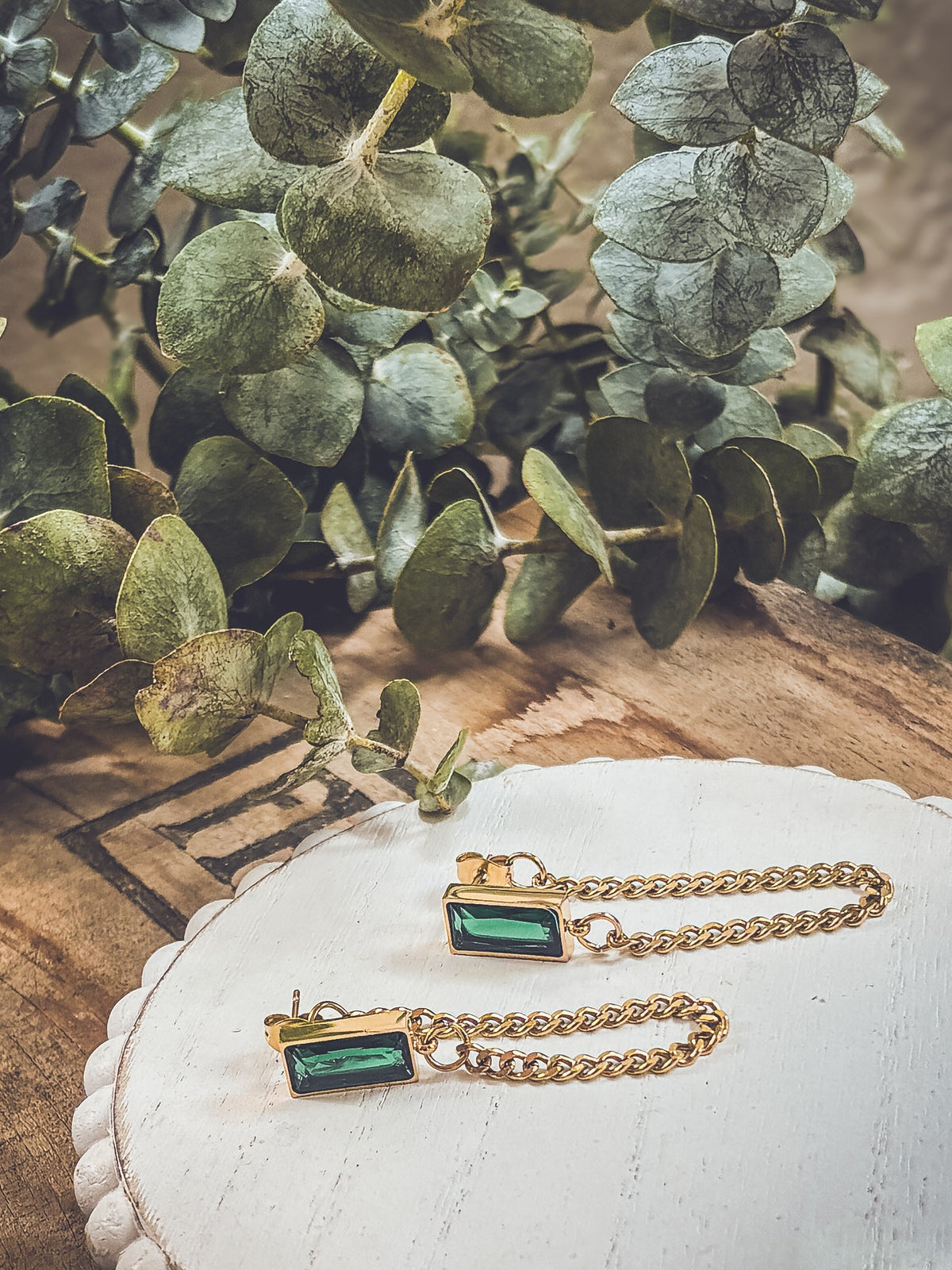 Beautiful Gold Chain and Emerald Earrings