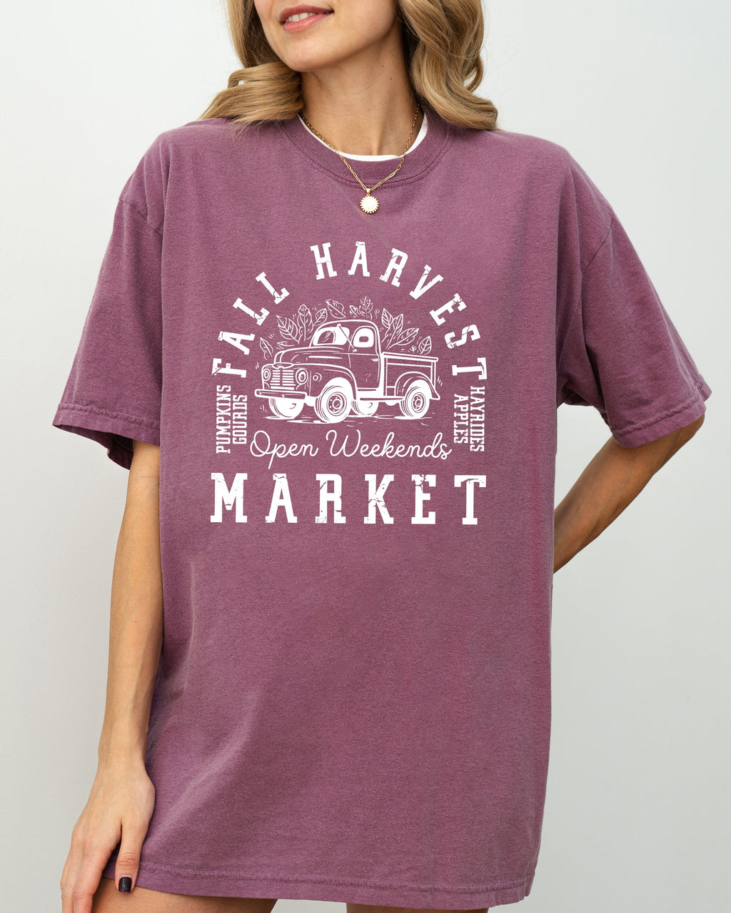 Fall Harvest Market Hayrides Pumpkins Autumn Thanksgiving Halloween Comfort Colors Tee