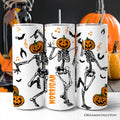 Dancing Skeletons with Pumpkin Head 20oz Personalized Tumbler With Lid and Stainless Steel Straw, Funny Dry Bones Come Alive Halloween Gift Cup