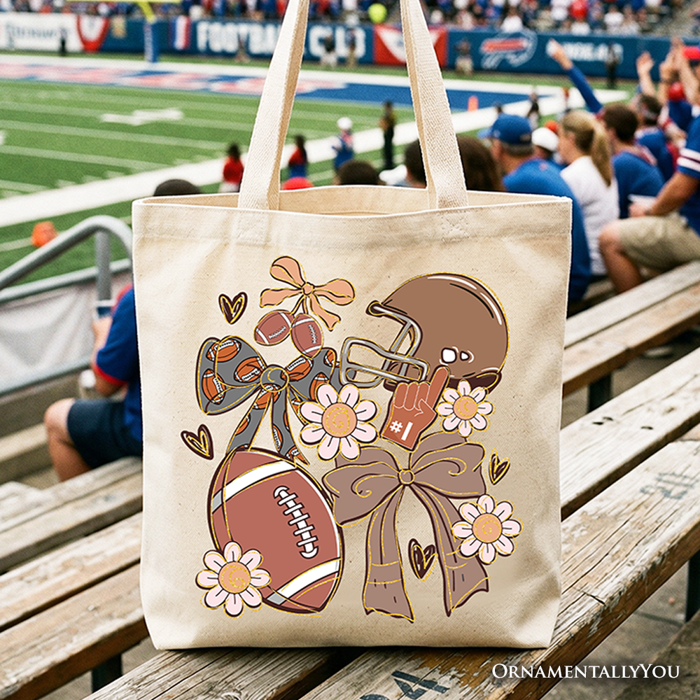 Football Mom Coquette Bow Daisy Tote Bag, Retro Fall Game Day Preppy Gift Shopper