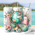 Pink and Teal Wanderlust Girl 20oz Personalized Tumbler With Lid and Stainless Steel Straw, Floral Traveler Adventurer Gift Cup