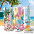 Summer Vibes 20oz Personalized Tumbler With Lid and Stainless Steel Straw, Brushstrokes Vacation Beach Gift Cup