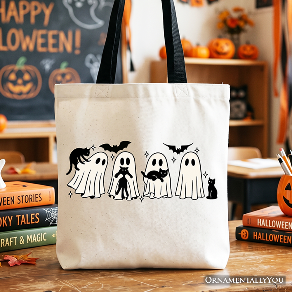 Cute Ghost Teacher Halloween Tote Bag, Retro Boo Spooky School Gift Shopper