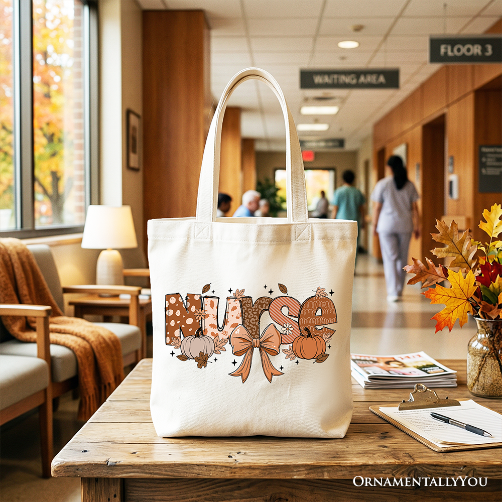 Nurse Coquette Autumn Tote Bag, Cozy Fall Pumpkins for Nurses