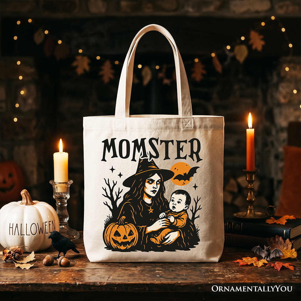 Momster Tote Bag for Spooky Season, Witchy Halloween Gift Shopper for Moms