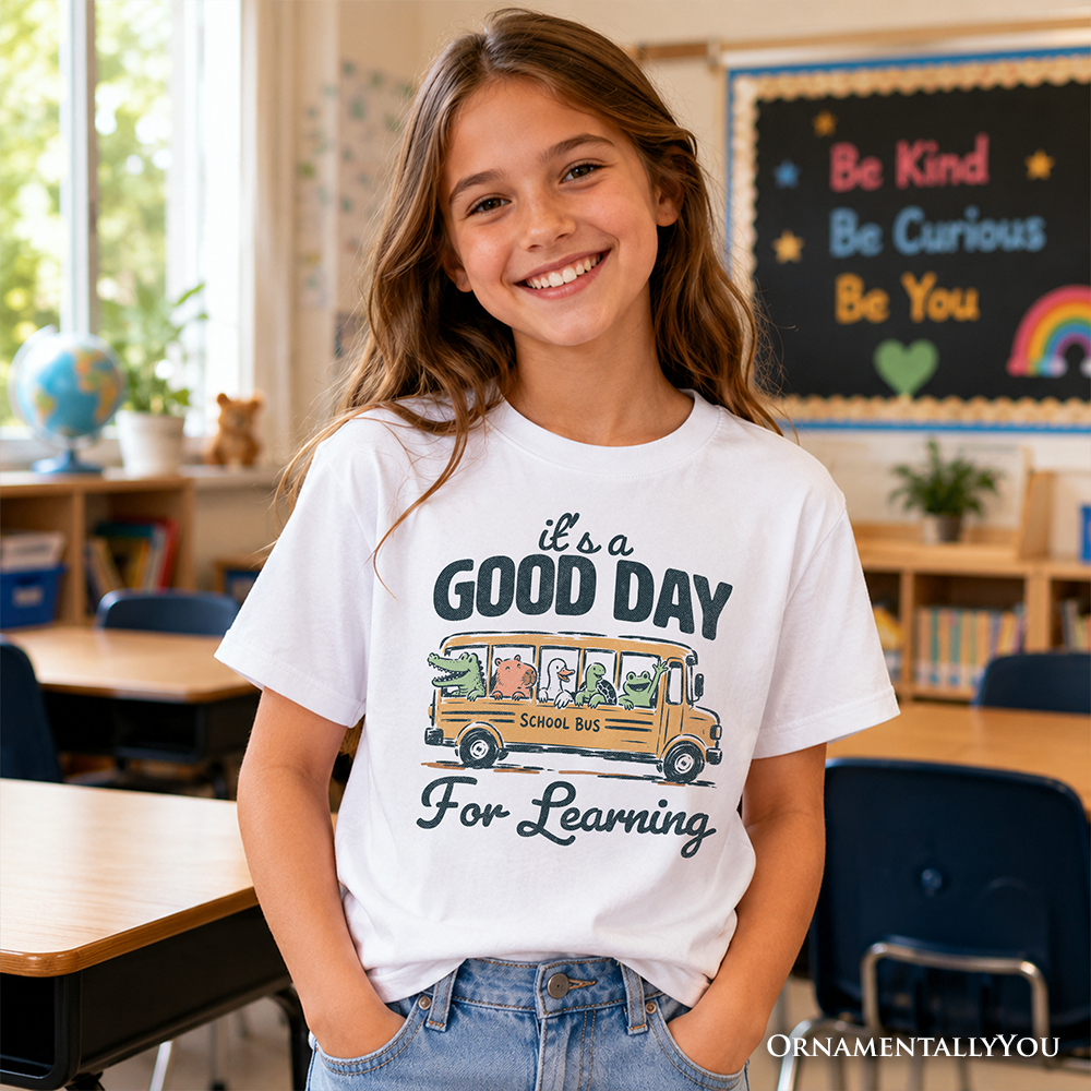 Kids Vintage Good Day for Learning School Bus T-Shirt, Back to School Youth Tee for Student