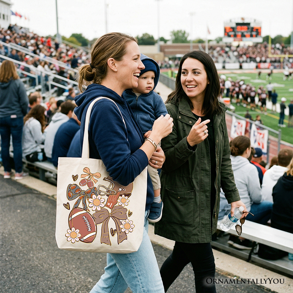 Football Mom Coquette Bow Daisy Tote Bag, Retro Fall Game Day Preppy Gift Shopper