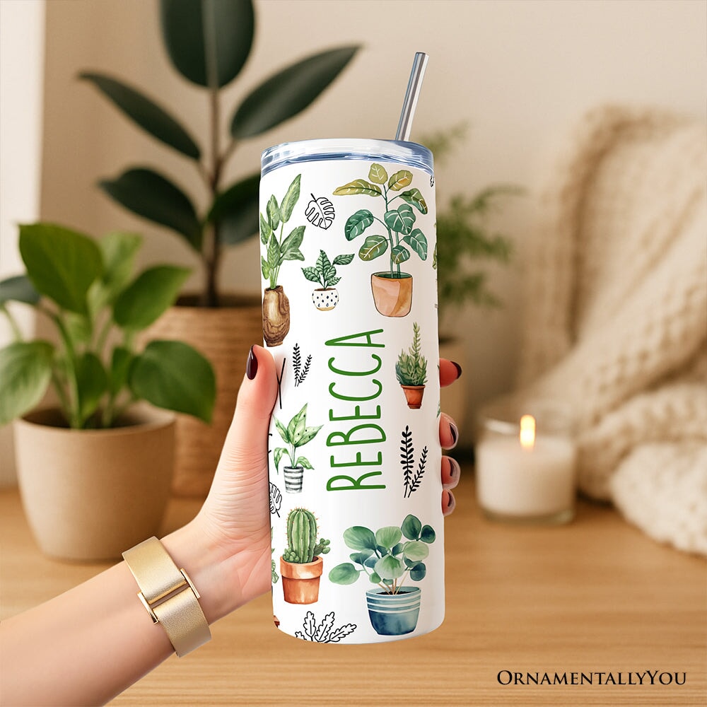 Funny Botanical Life 20oz Personalized Tumbler With Lid and Stainless Steel Straw, Easily Distracted By Plants Gift Cup