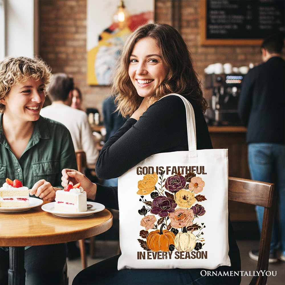 God Is Faithful in Every Season Floral Tote Bag, Christian Fall Gift Shopper