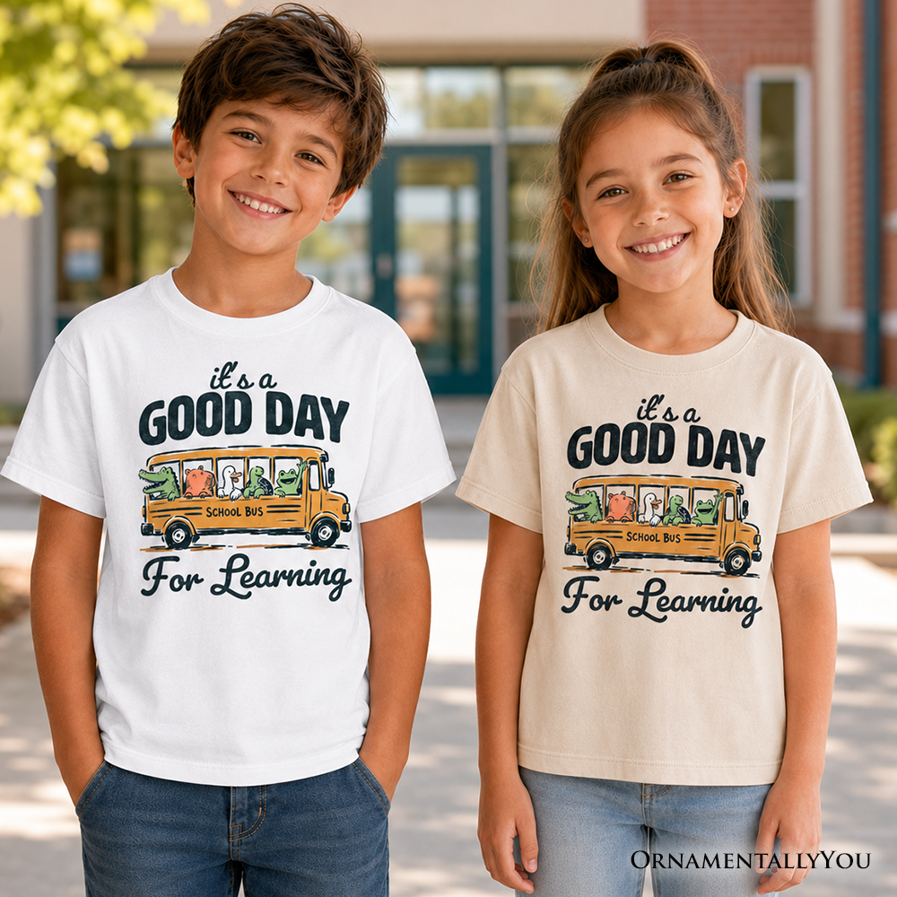 Kids Vintage Good Day for Learning School Bus T-Shirt, Back to School Youth Tee for Student