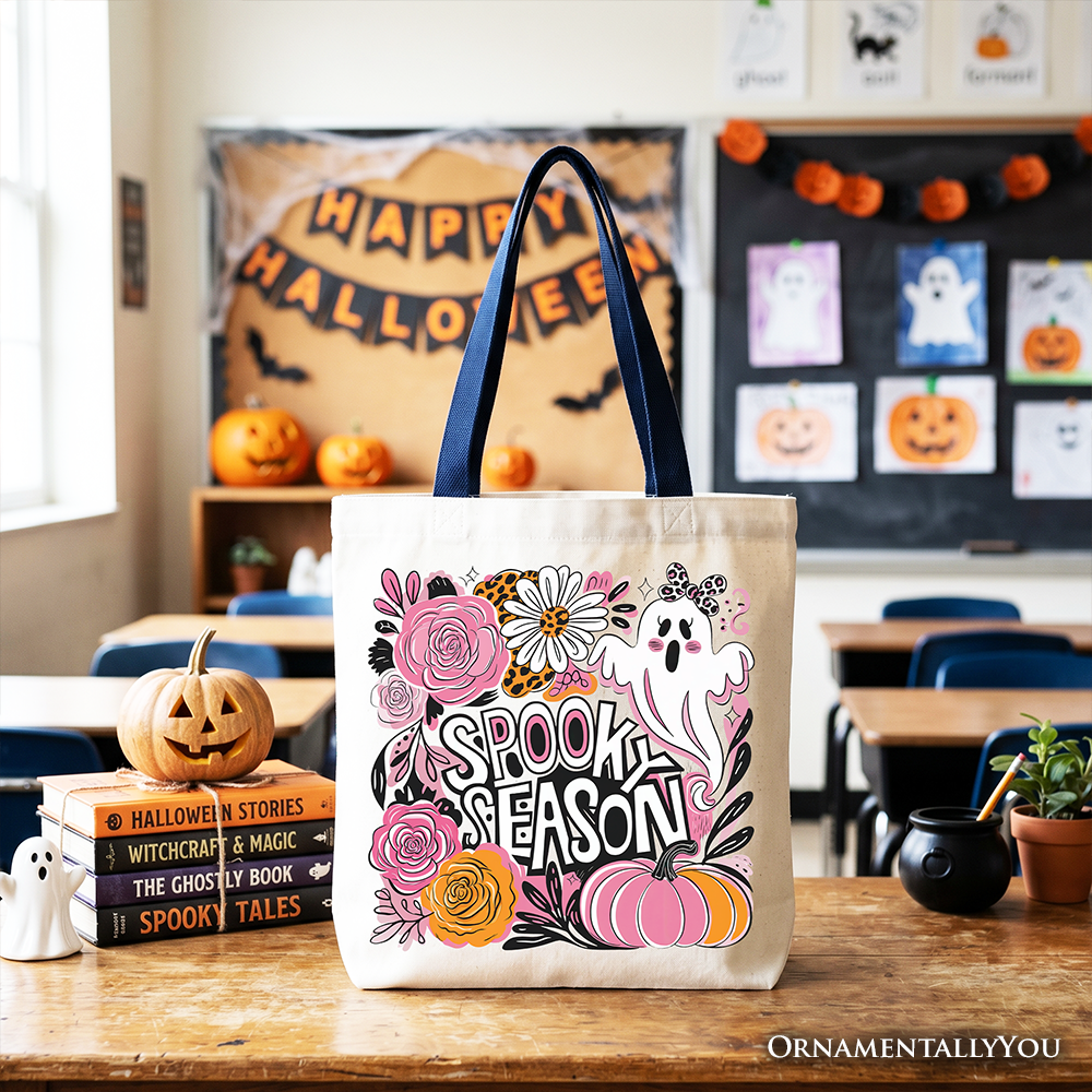 Spooky Teacher Neon Ghost Tote Bag, Retro Halloween Gift Shopper for Educators