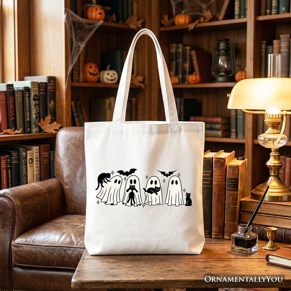 Cute Ghost Teacher Halloween Tote Bag, Retro Boo Spooky School Gift Shopper