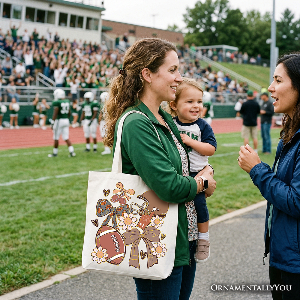 Football Mom Coquette Bow Daisy Tote Bag, Retro Fall Game Day Preppy Gift Shopper