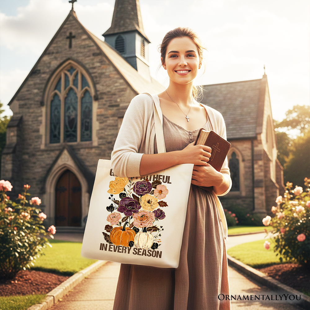 God Is Faithful in Every Season Floral Tote Bag, Christian Fall Gift Shopper