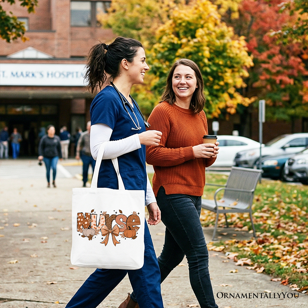 Nurse Coquette Autumn Tote Bag, Cozy Fall Pumpkins for Nurses