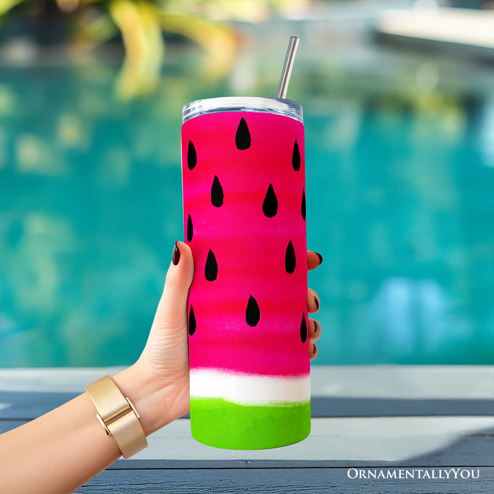 Watermelon Slice Pattern 20oz Personalized Tumbler With Lid and Stainless Steel Straw, Fun Summer Fruit Gift Cup