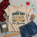 Kids Vintage Good Day for Learning School Bus T-Shirt, Back to School Youth Tee for Student