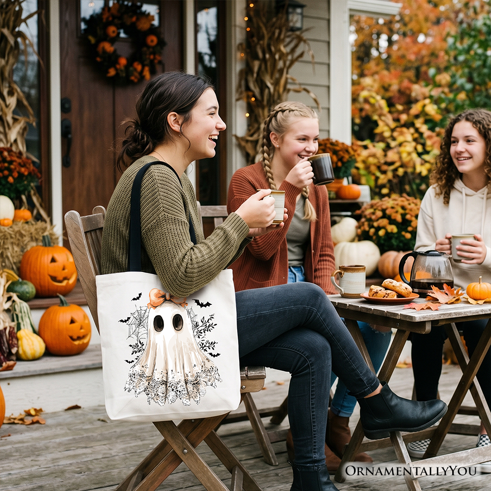 Coquette Ghost Tote Bag, Cute Halloween Gift Shopper for Girly Ghouls
