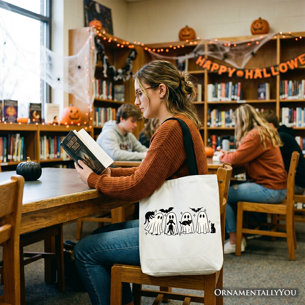 Cute Ghost Teacher Halloween Tote Bag, Retro Boo Spooky School Gift Shopper