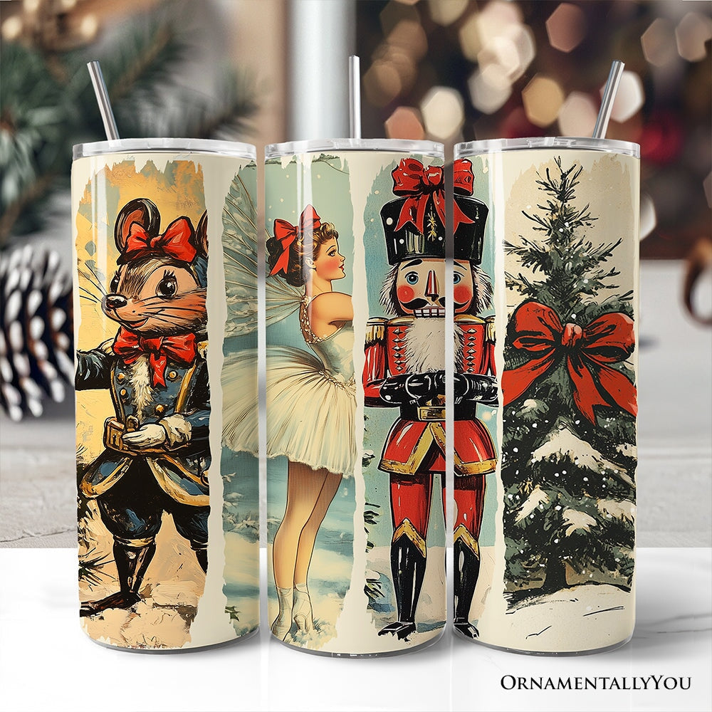 Coquette Ballet and Nutcracker 20oz Personalized Tumbler With Lid and Stainless Steel Straw, Christmas Bow and Mouse Vintage Gift Cup