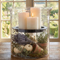 Hammered Glass Candle Holder with Decorative Metal Pan