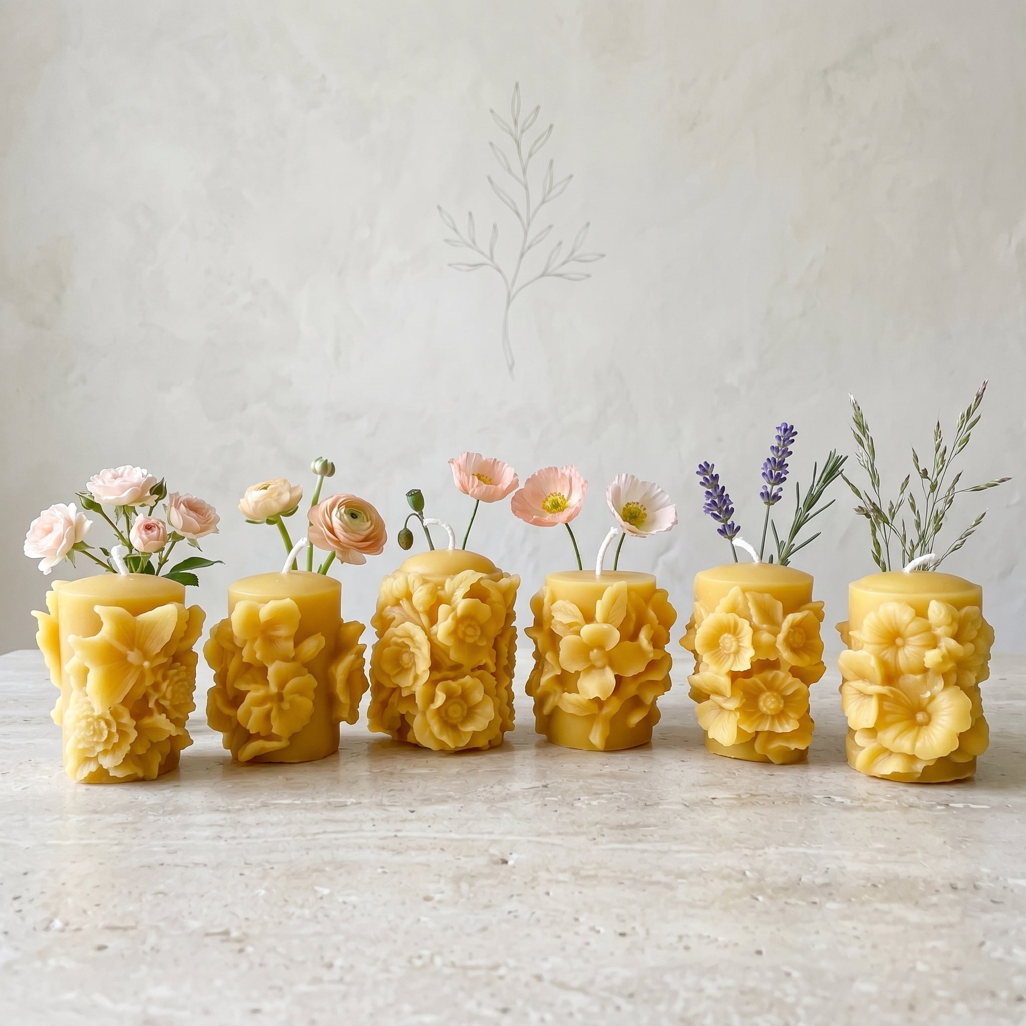 Flower Butterfly Set of 6 Beeswax Candles