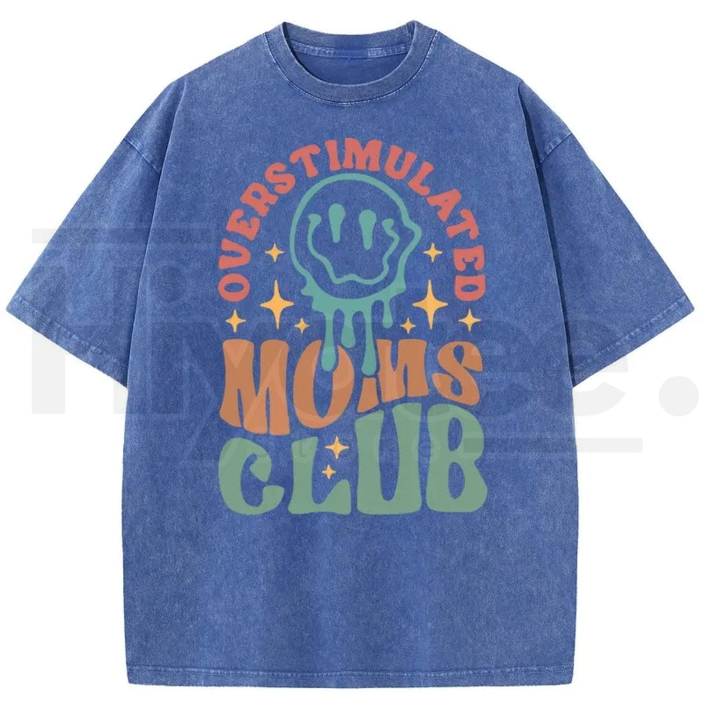 Holafish Oversized Acid Wash Vintage “MOM’S Club” T-Shirt – Heavyweight Cotton Streetwear Graphic Tee, Mother’s Day Gift