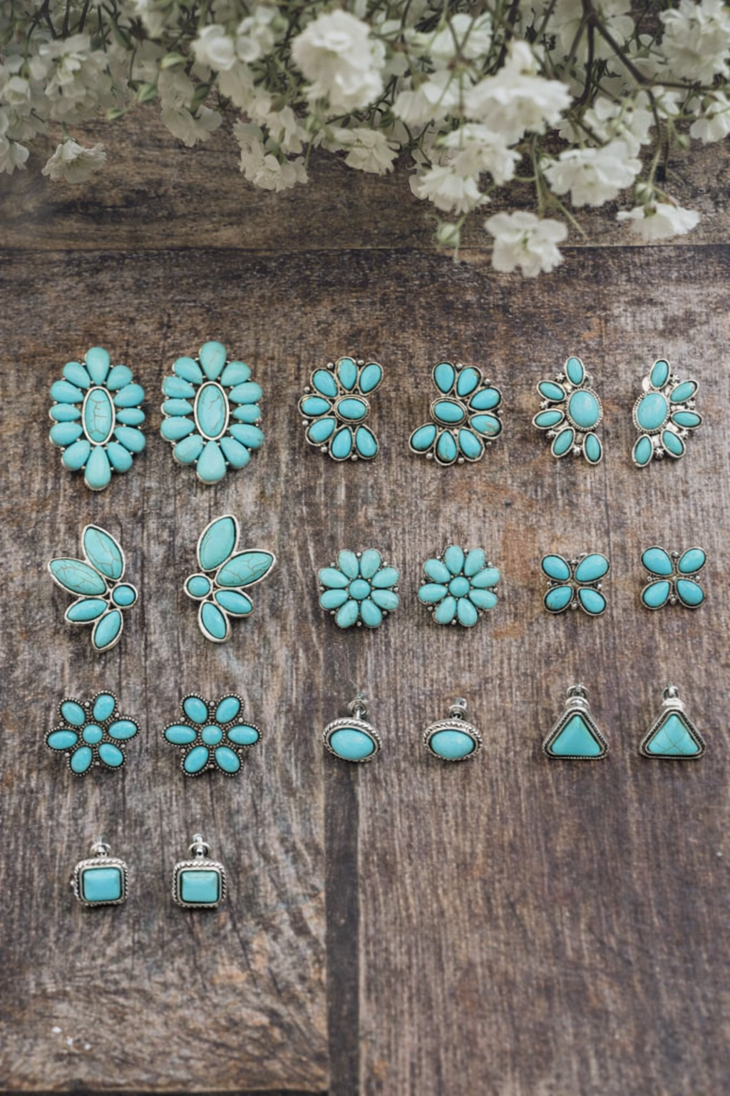 Beautiful Bohemian Turquoise Earring Set - Set of 12