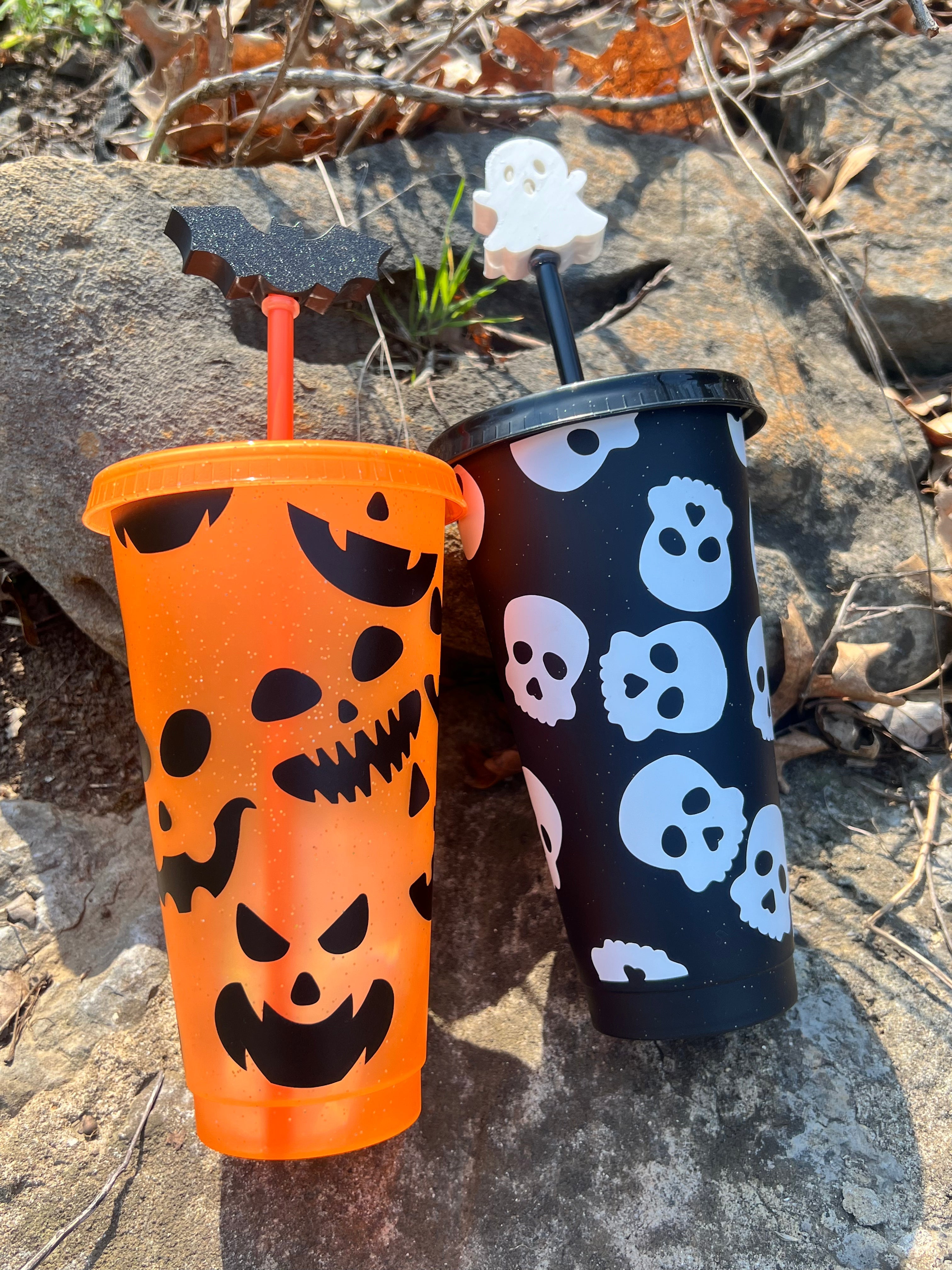 Ghostie & Batty Straw Topper Set — 3D Printed Ghost & Bat Straw Toppers for Stanley & Standard Straws | Summerween Drinkware | Daisie Boutique