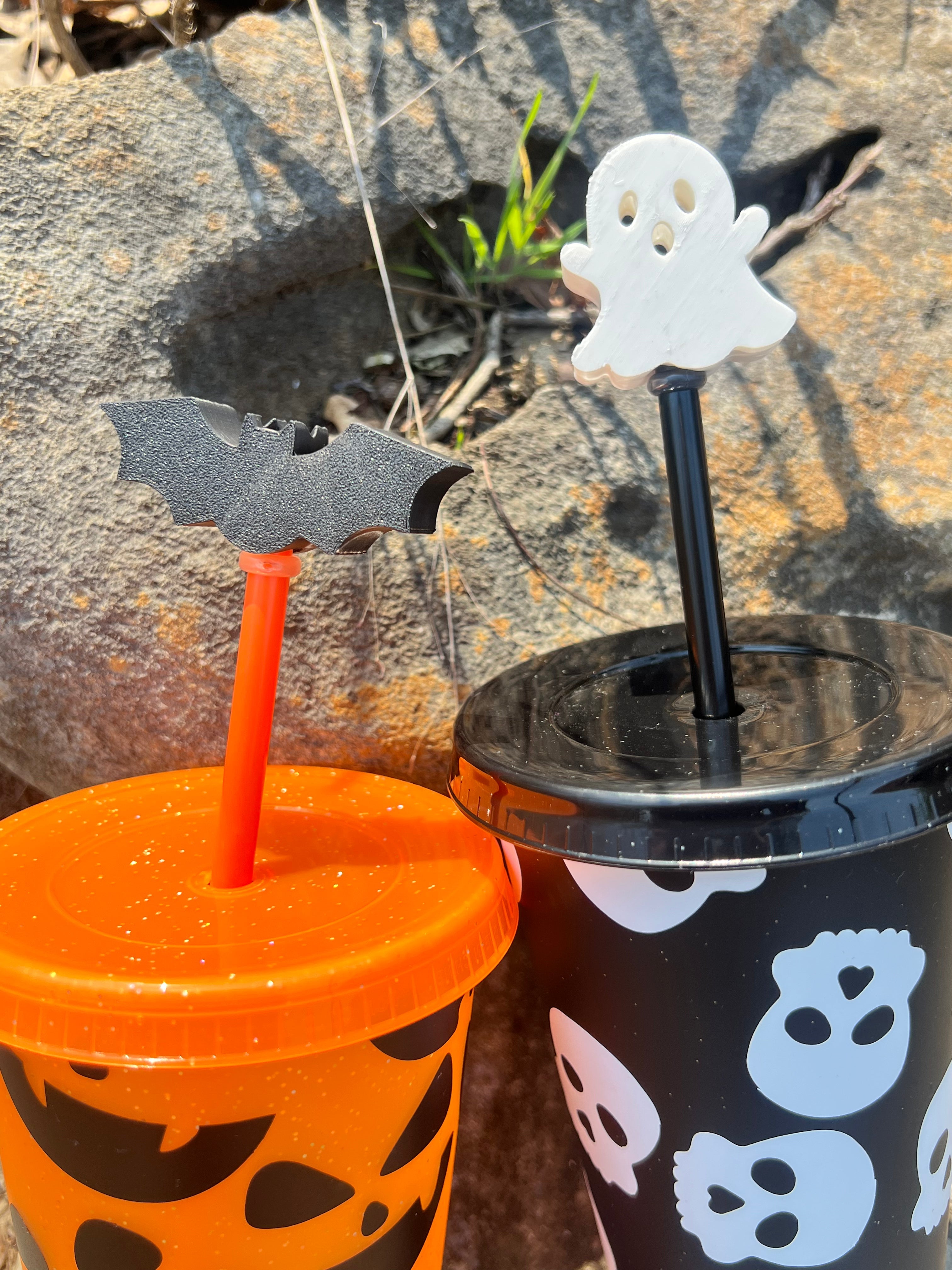 Ghostie & Batty Straw Topper Set — 3D Printed Ghost & Bat Straw Toppers for Stanley & Standard Straws | Summerween Drinkware | Daisie Boutique