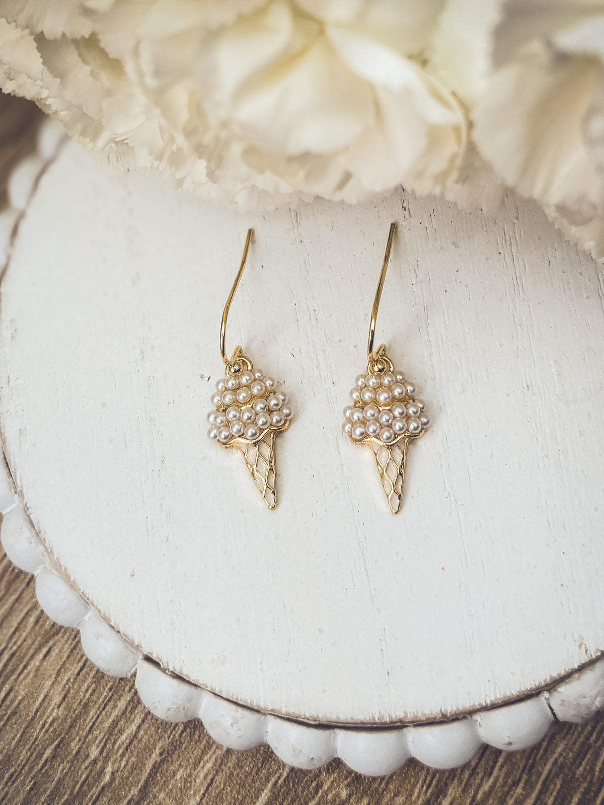 Adorable Dainty Pearl Ice Cream Cone Earrings