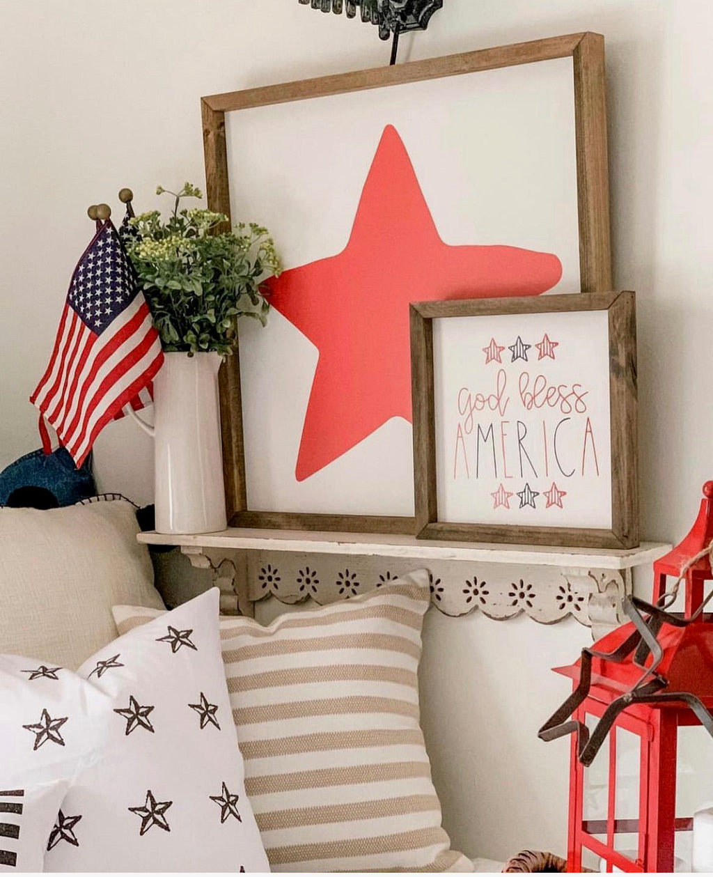 God Bless America-Red, White, Blue Framed Saying