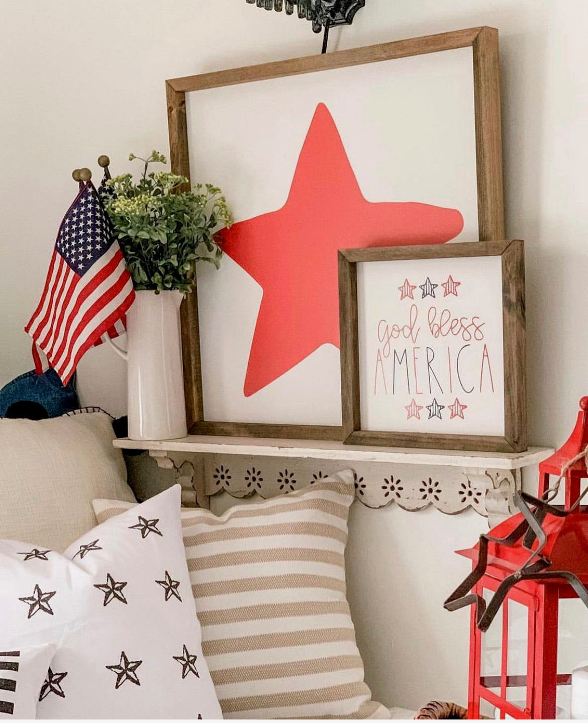 God Bless America-Red, White, Blue Framed Saying