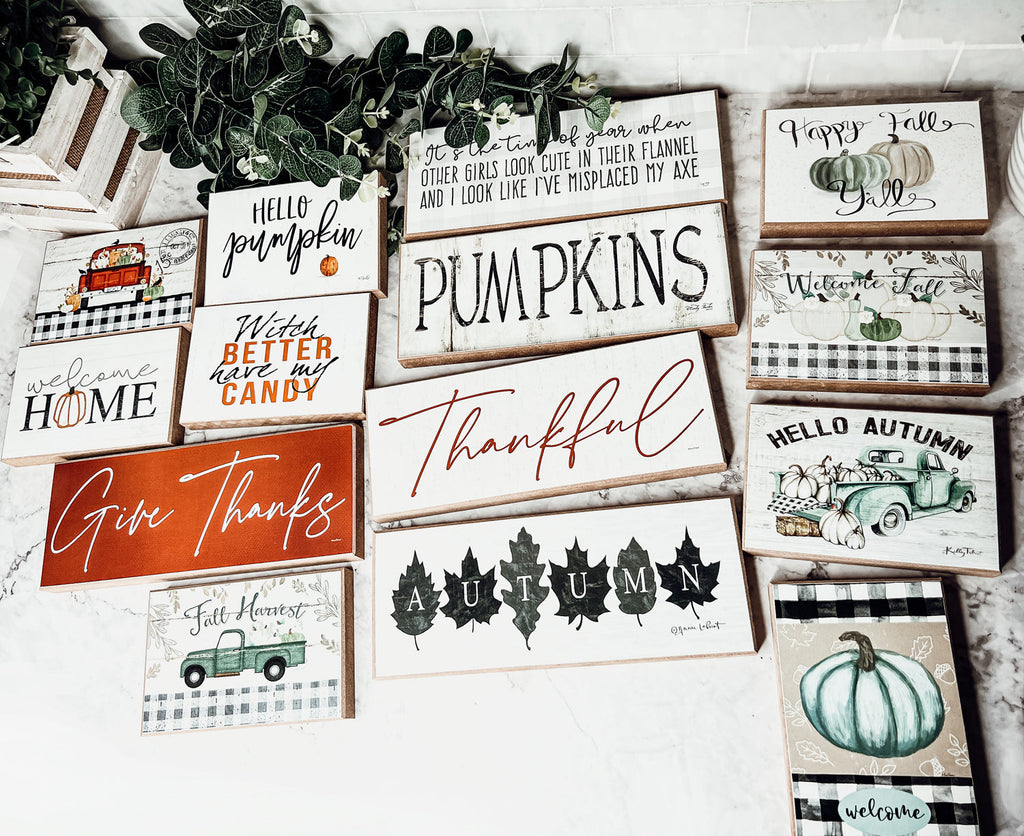 Pumpkins Wood Sign Rustic Fall Halloween Tabletop Shelf Mantel Decor 10x4x1