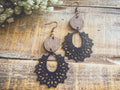 Beautiful Black Leather and Wood Earrings