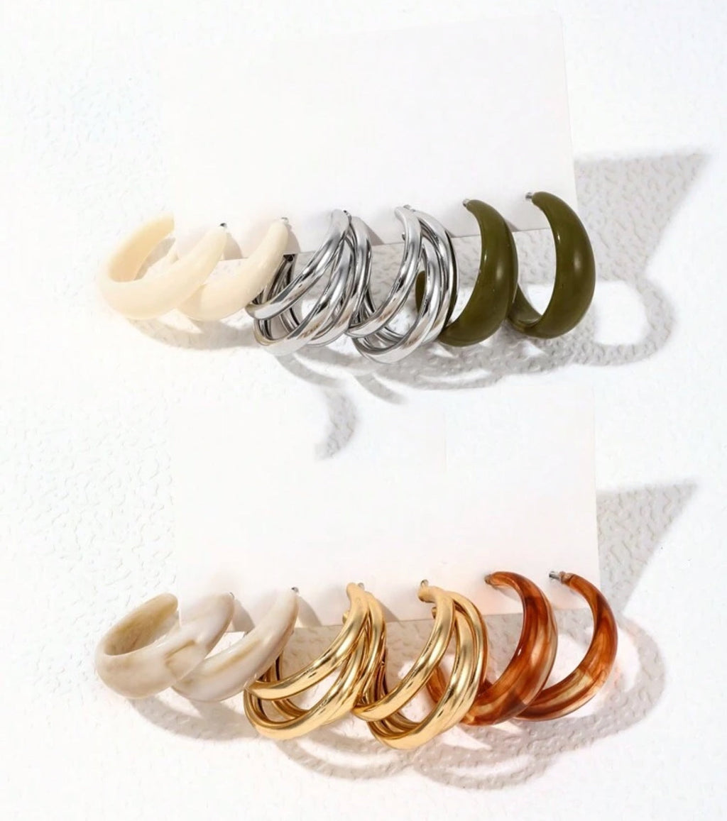 Beautiful Acrylic Hoop Earring Set of 6