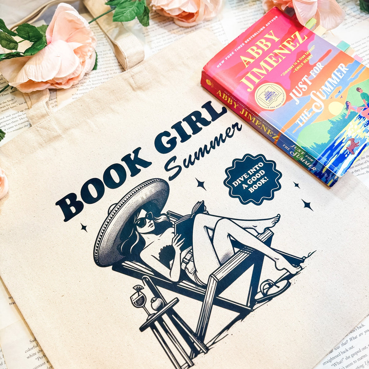 Book Girl Summer Canvas Tote Bag