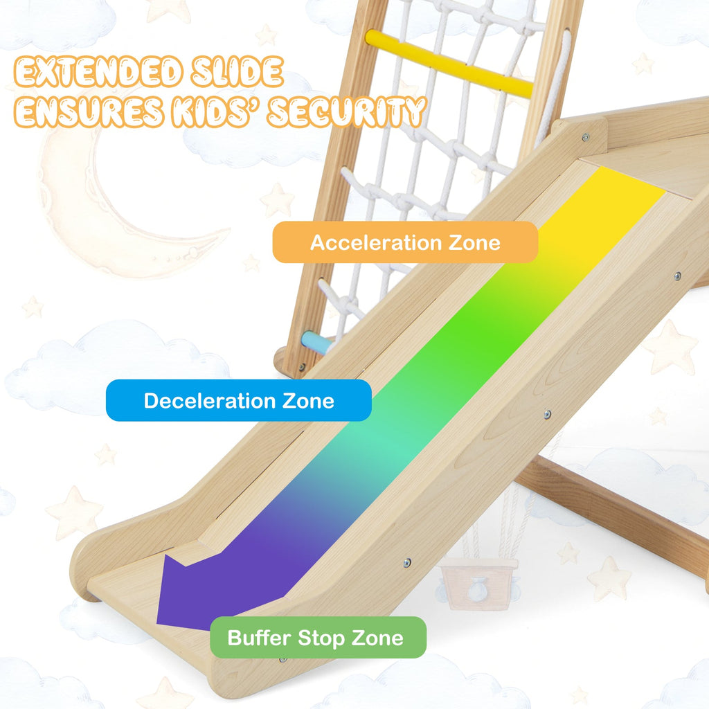 6-in-1 Indoor Jungle Gym Kids Wooden Playground with Monkey Bars