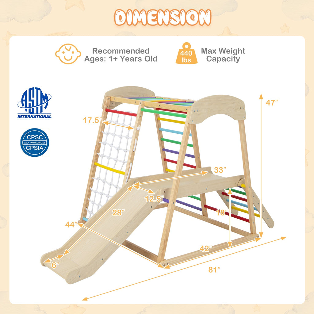 6-in-1 Indoor Jungle Gym Kids Wooden Playground with Monkey Bars