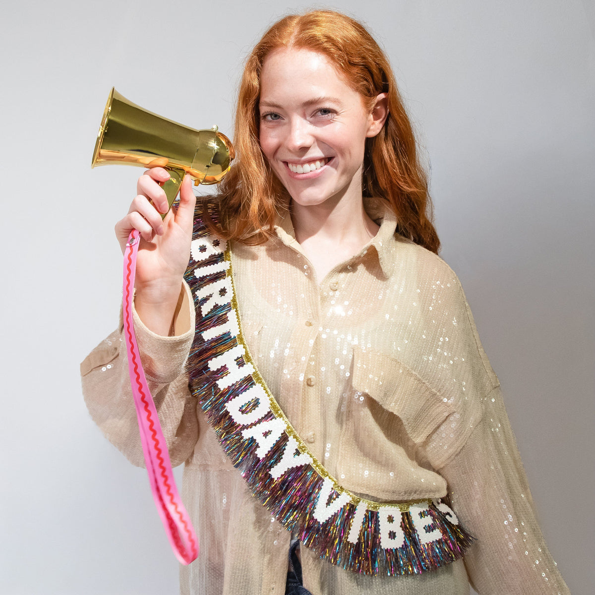Birthday Vibes Tinsel & Glitter Sash