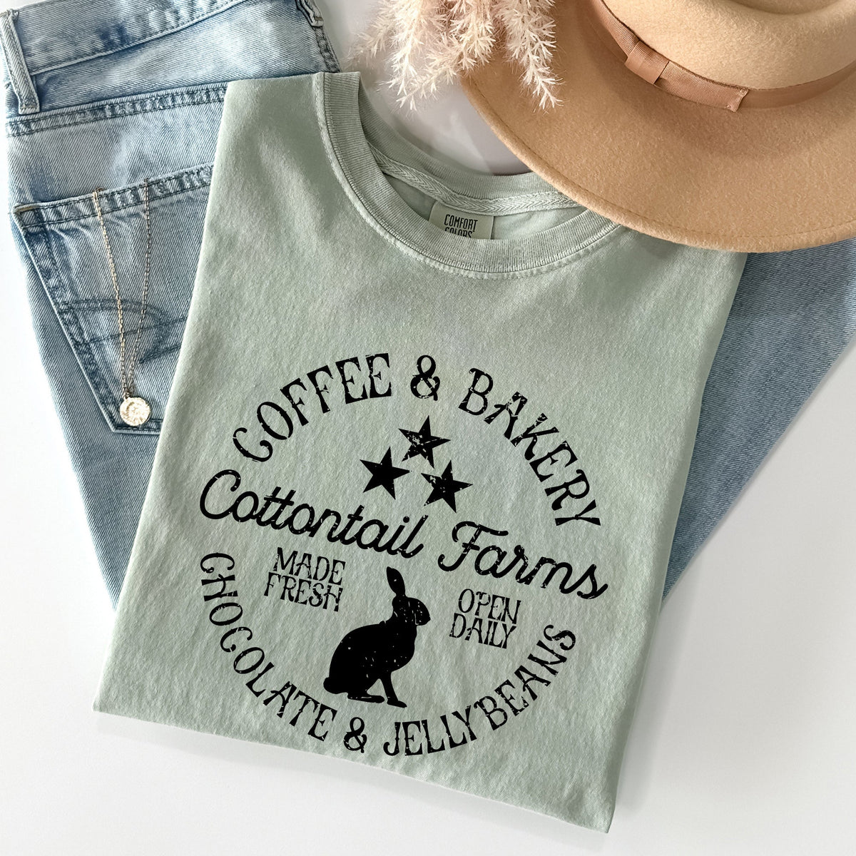Cottontail Farms Coffee And Bakery Retro Sign Easter Classic Vintage Comfort Colors Tee