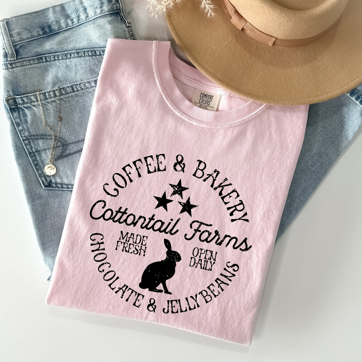 Cottontail Farms Coffee And Bakery Retro Sign Easter Classic Vintage Comfort Colors Tee