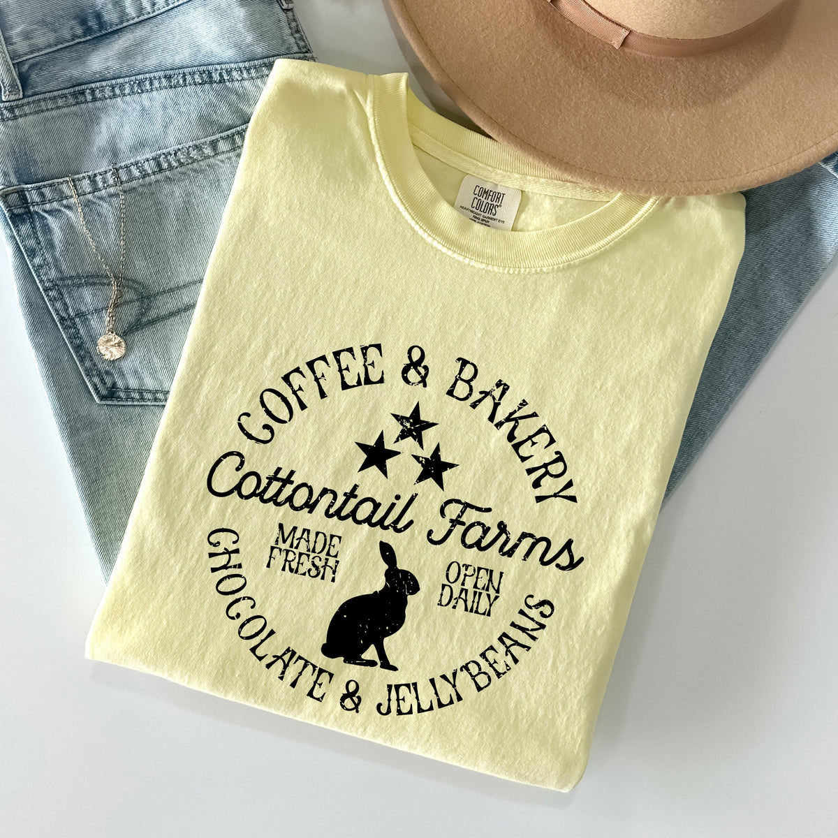 Cottontail Farms Coffee And Bakery Retro Sign Easter Classic Vintage Comfort Colors Tee
