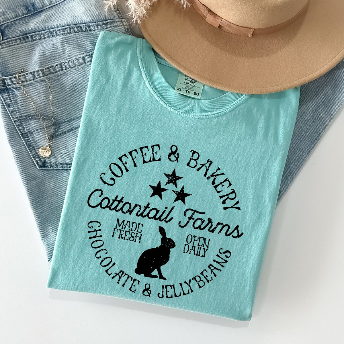 Cottontail Farms Coffee And Bakery Retro Sign Easter Classic Vintage Comfort Colors Tee