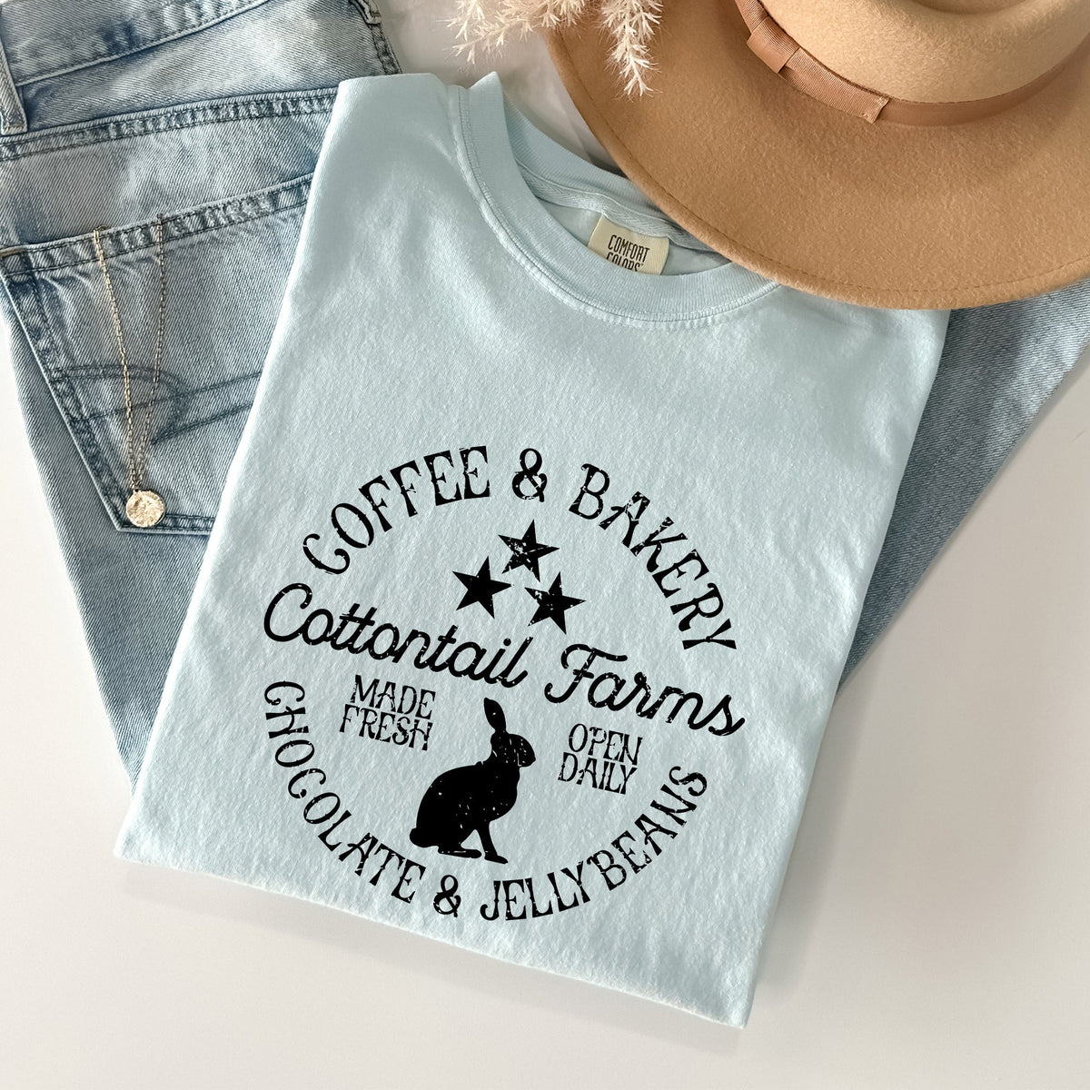 Cottontail Farms Coffee And Bakery Retro Sign Easter Classic Vintage Comfort Colors Tee
