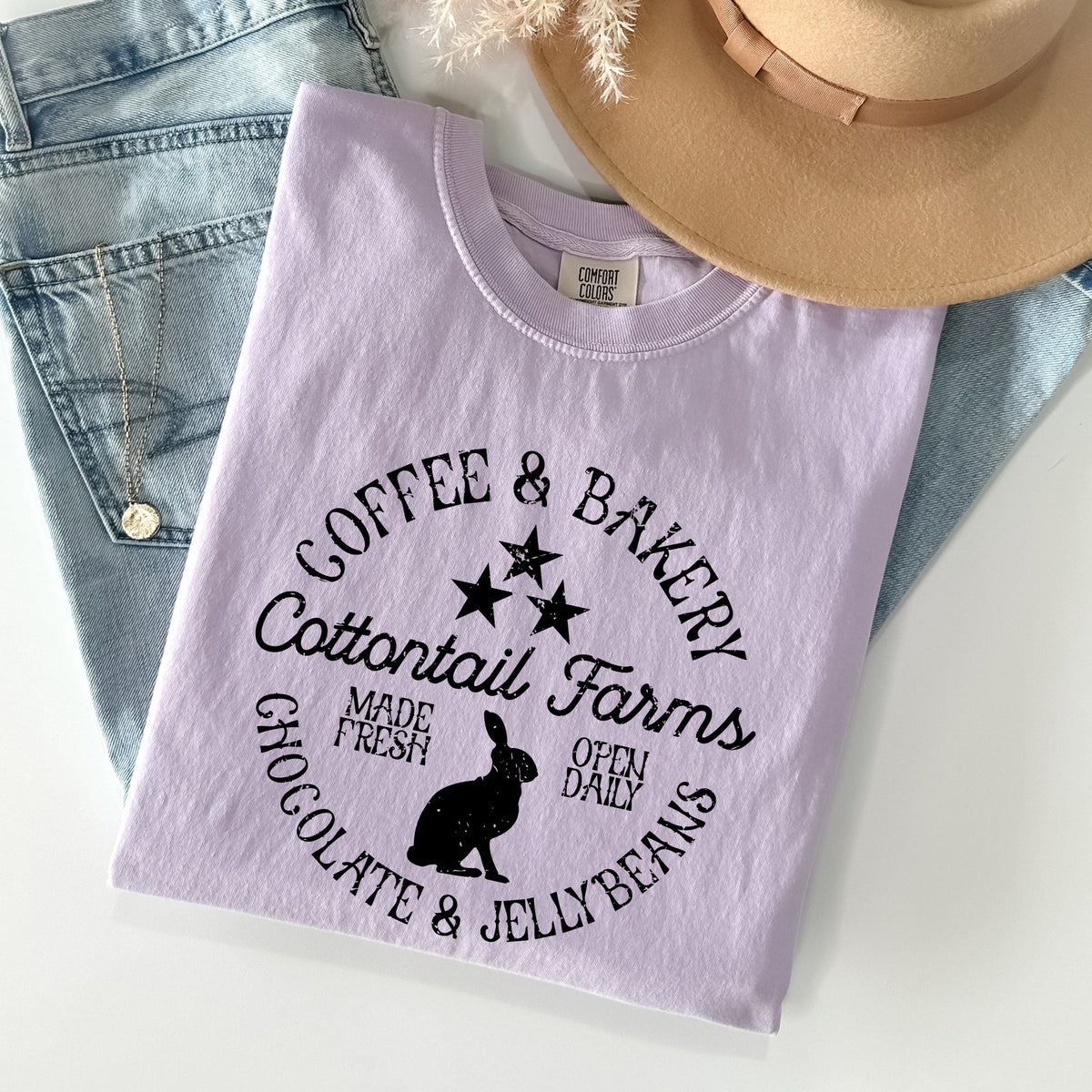 Cottontail Farms Coffee And Bakery Retro Sign Easter Classic Vintage Comfort Colors Tee