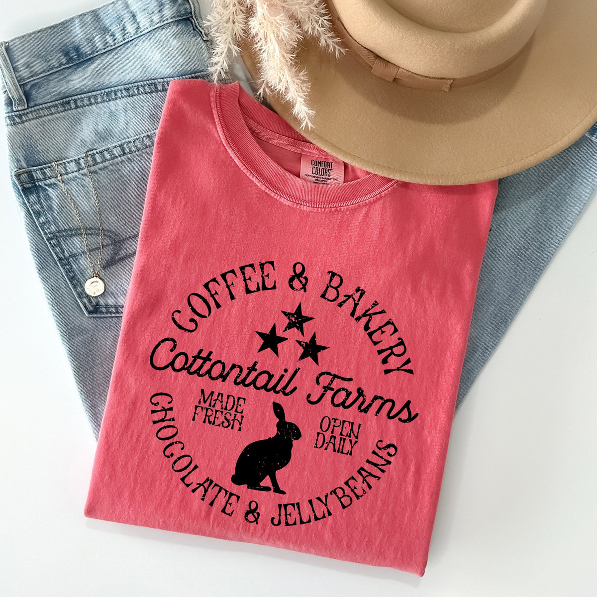 Cottontail Farms Coffee And Bakery Retro Sign Easter Classic Vintage Comfort Colors Tee