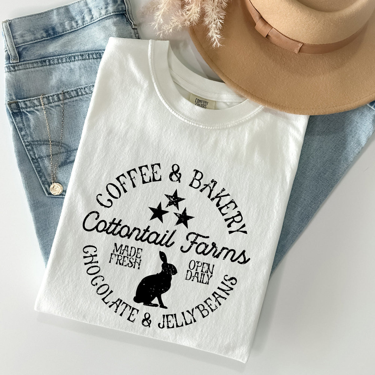 Cottontail Farms Coffee And Bakery Retro Sign Easter Classic Vintage Comfort Colors Tee
